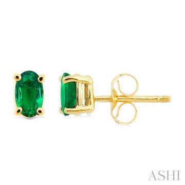 5x3 MM Oval Cut Emerald Stud Earrings in 14K Yellow Gold